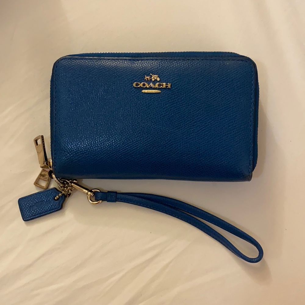 Coach Blue Double Zip Wallet
